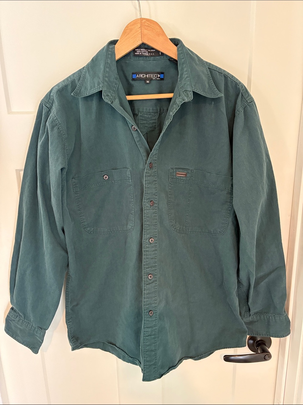 Vintage Architect Teal Green Shirt with Blue Logo Accents